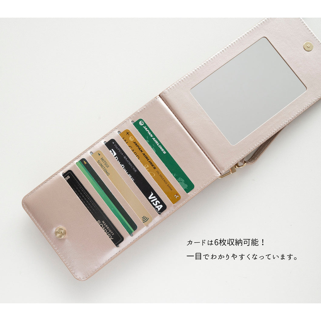スマホポシェット simple エレガント ミラー付き お財布ショルダー TKM