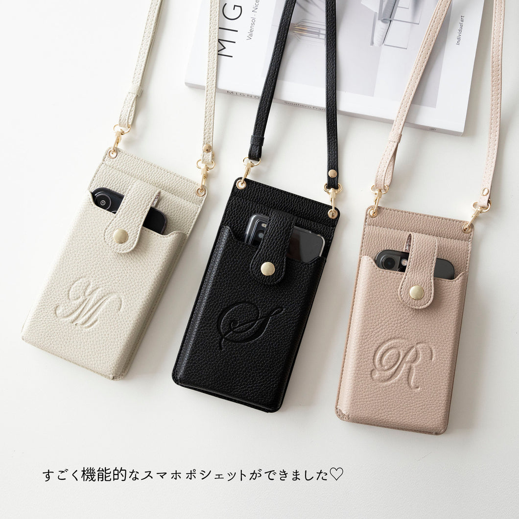 スマホポシェット simple エレガント ミラー付き お財布ショルダー TKM