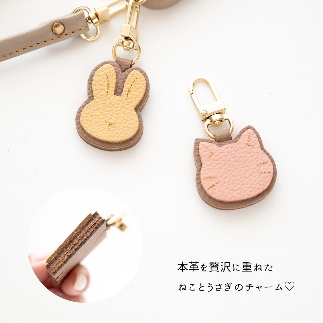 姫路レザー ワッペン風 ねこ・うさぎ チャーム シュリンクレザー