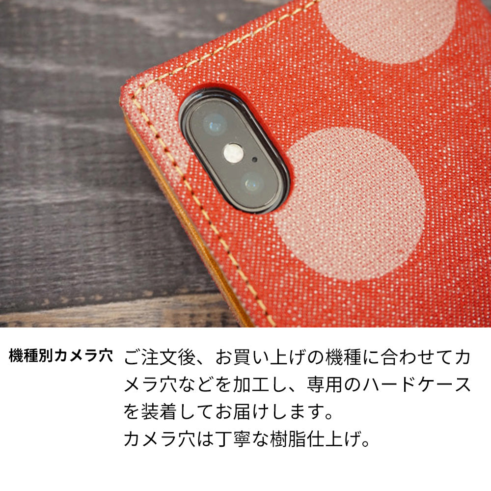 Galaxy S25 SCG31 au 天然素材の水玉デニム本革仕立て 本革ベルト 手帳型ケース 耐衝撃