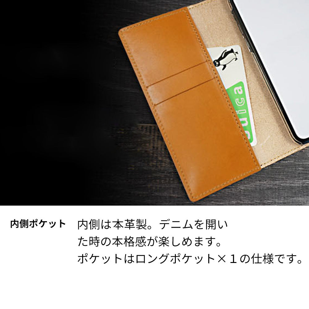Galaxy S25 SCG31 au 天然素材の水玉デニム本革仕立て 本革ベルト 手帳型ケース 耐衝撃