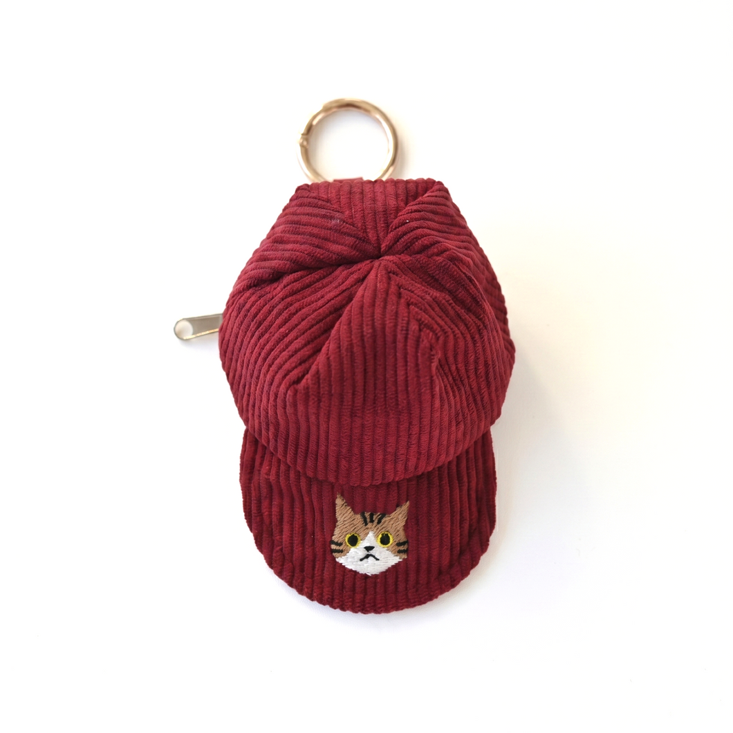 コーデュロイ キャップポーチ 刺繍 猫 小物入れ