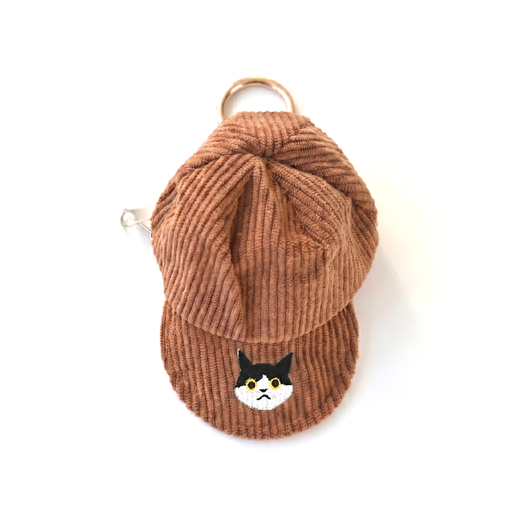 コーデュロイ キャップポーチ 刺繍 猫 小物入れ