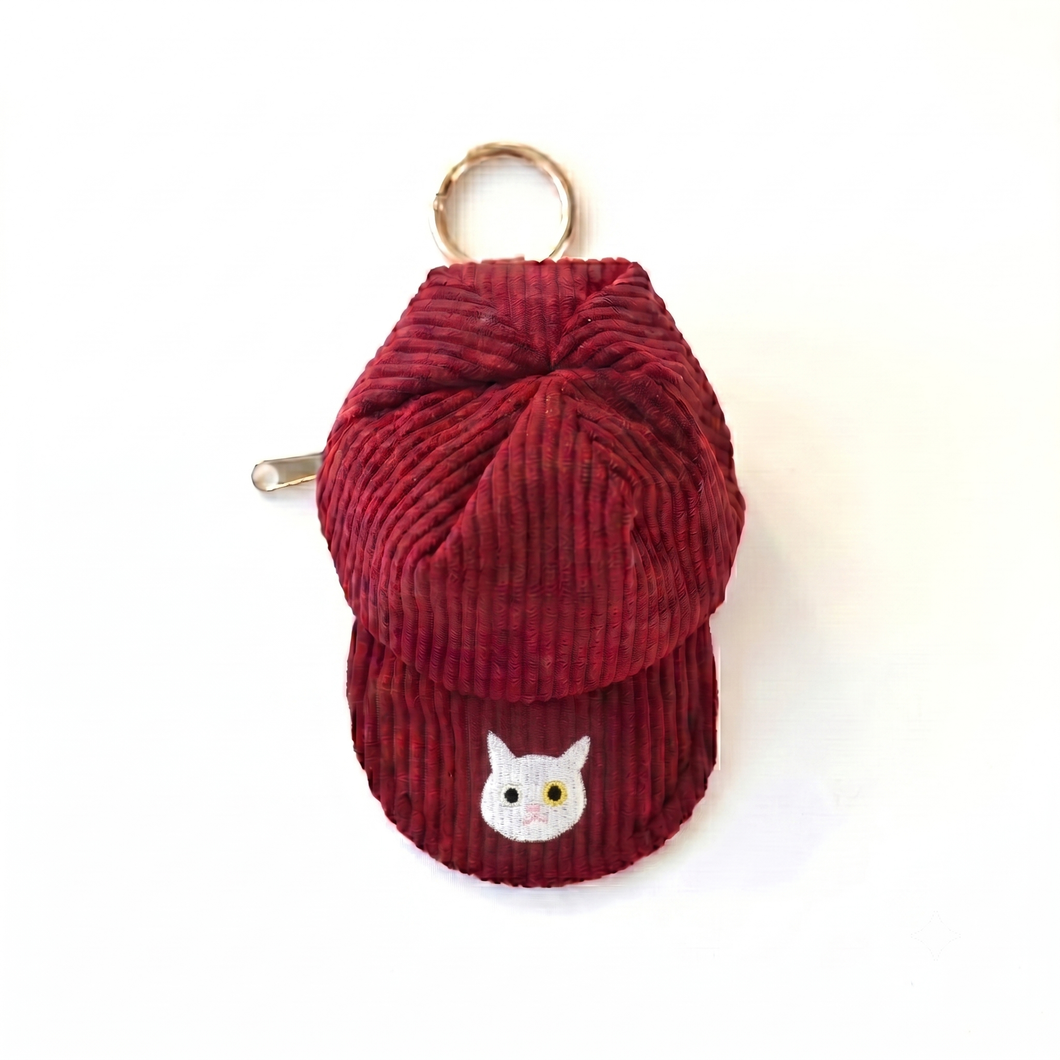 コーデュロイ キャップポーチ 刺繍 猫 小物入れ