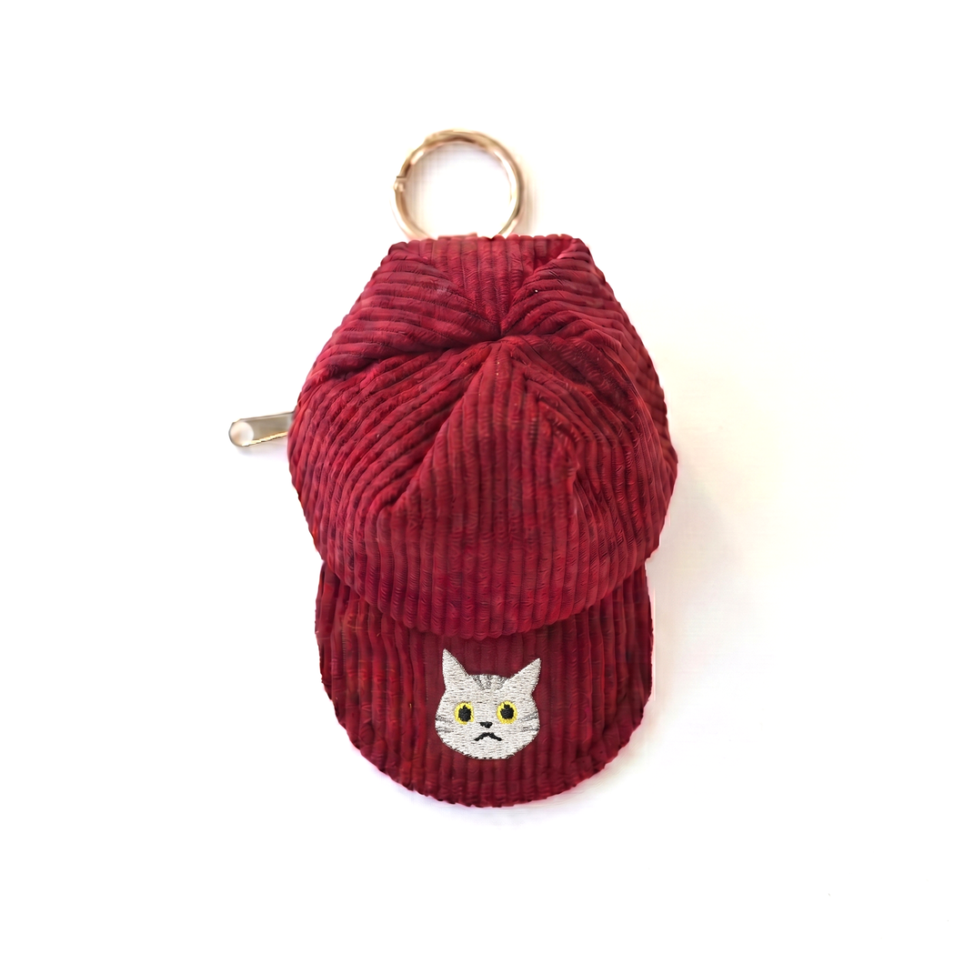 コーデュロイ キャップポーチ 刺繍 猫 小物入れ