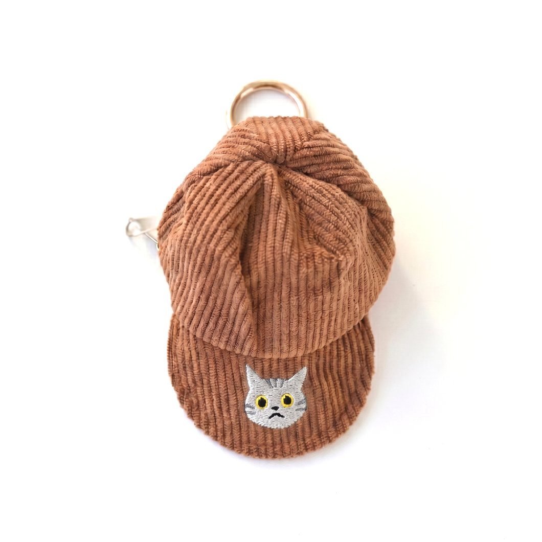 コーデュロイ キャップポーチ 刺繍 猫 小物入れ