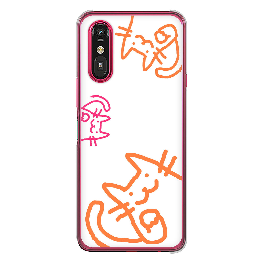 らくらくスマートフォン a A401FC Y!mobile 高画質仕上げ 背面印刷 ハードケース 【1098 手まねきする3匹のネコ】