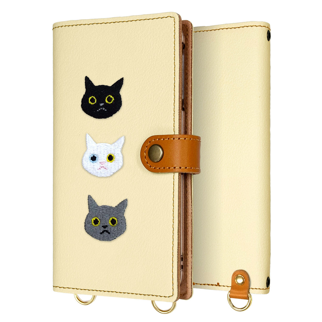 Redmi 9T 64GB 刺繍 3匹の猫 手帳型ケース 耐衝撃