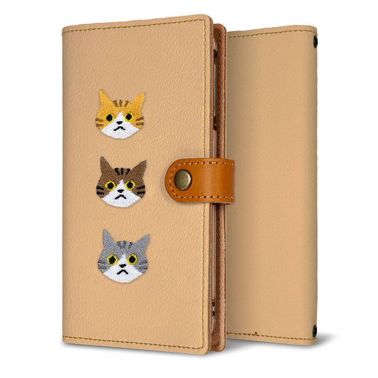 iPhone5s 刺繍 3匹の猫 手帳型ケース 耐衝撃