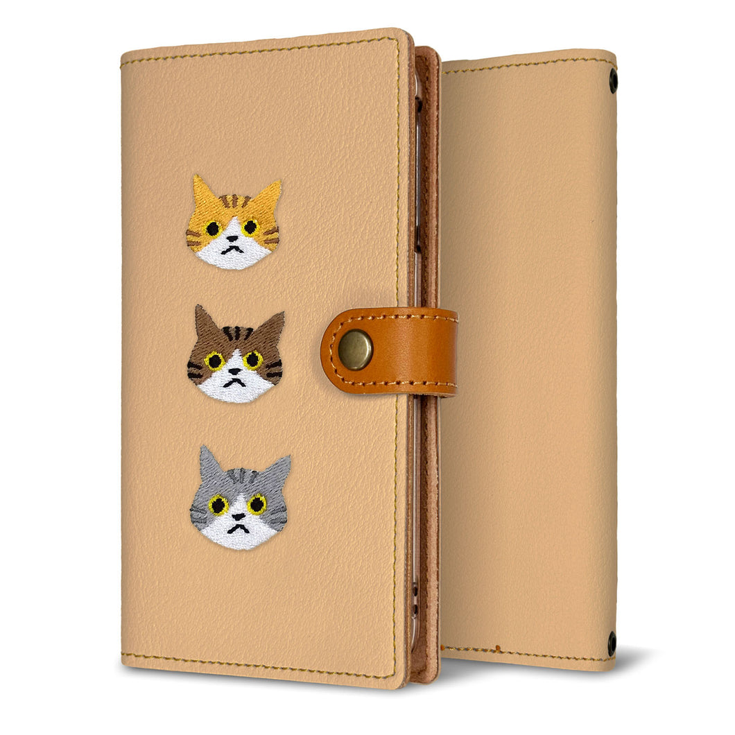 Xperia 1 SOV40 au 刺繍 3匹の猫 手帳型ケース 耐衝撃