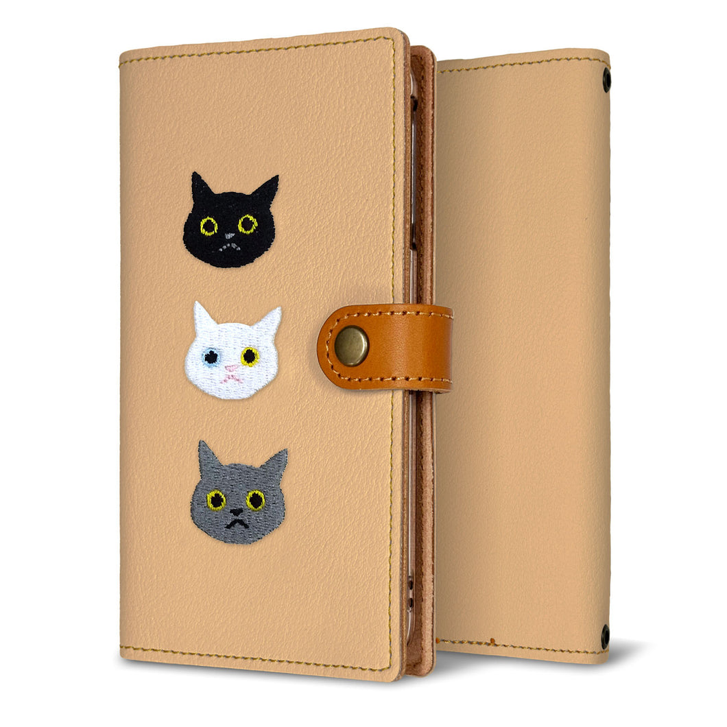 Xperia 1 SOV40 au 刺繍 3匹の猫 手帳型ケース 耐衝撃