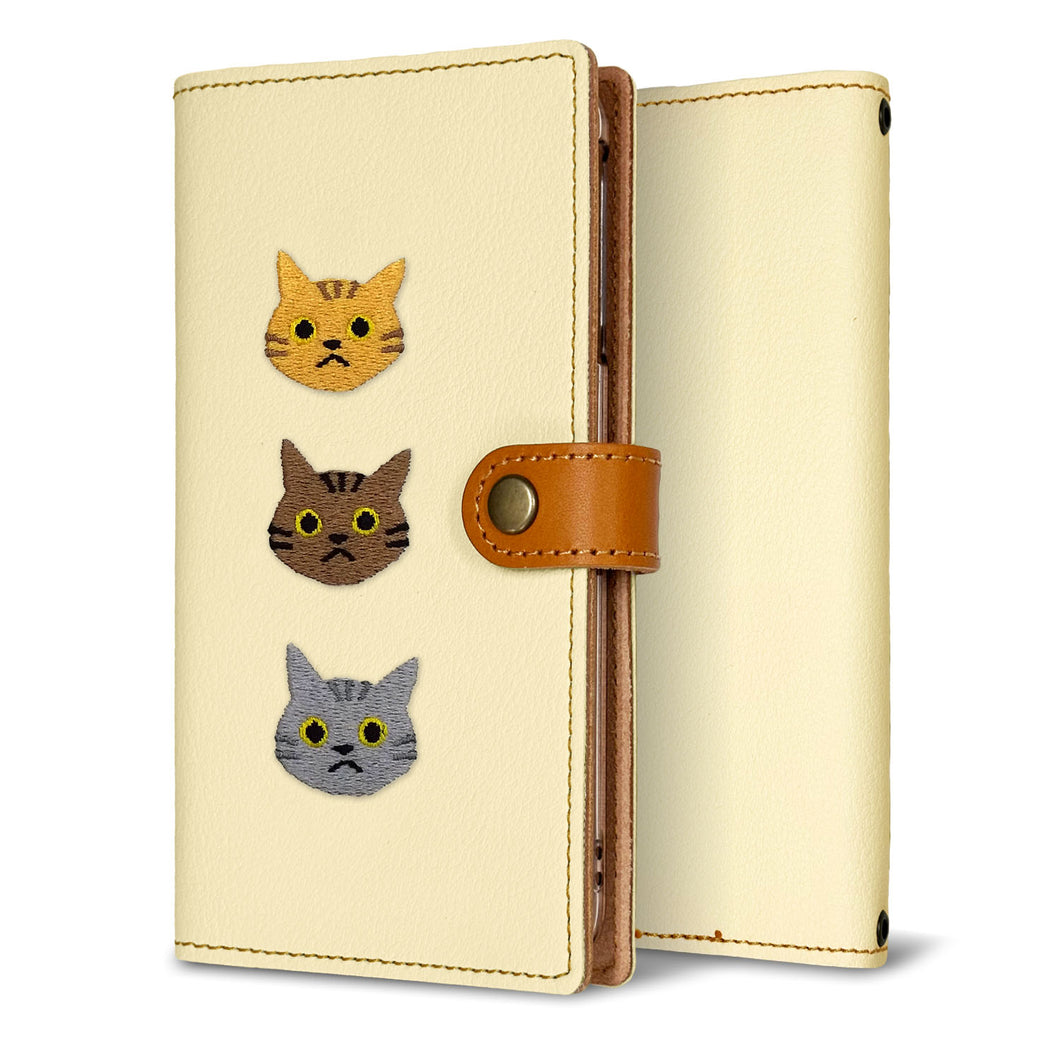 Google Pixel 10a 刺繍 3匹の猫 手帳型ケース 耐衝撃