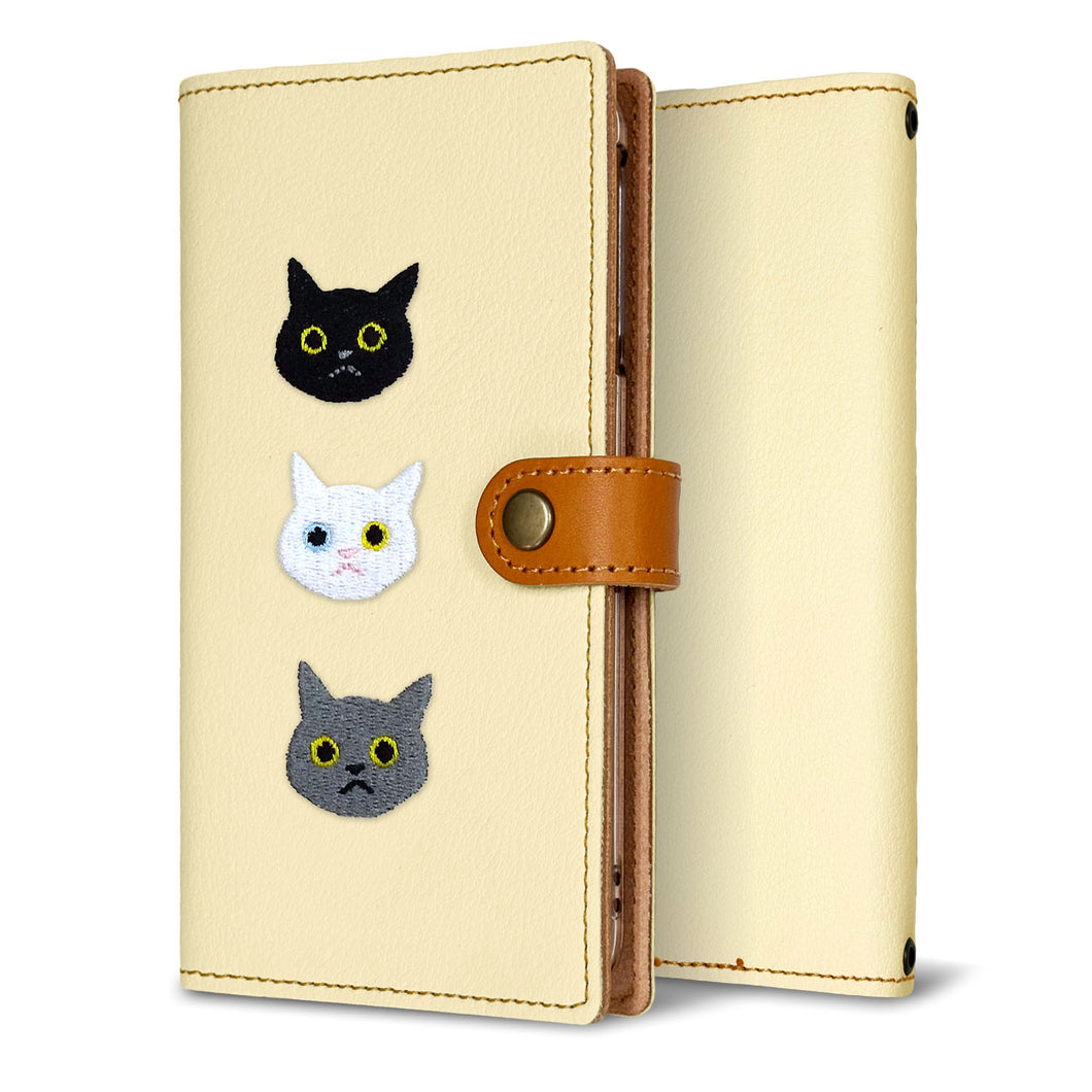 Xperia 1 SOV40 au 刺繍 3匹の猫 手帳型ケース 耐衝撃