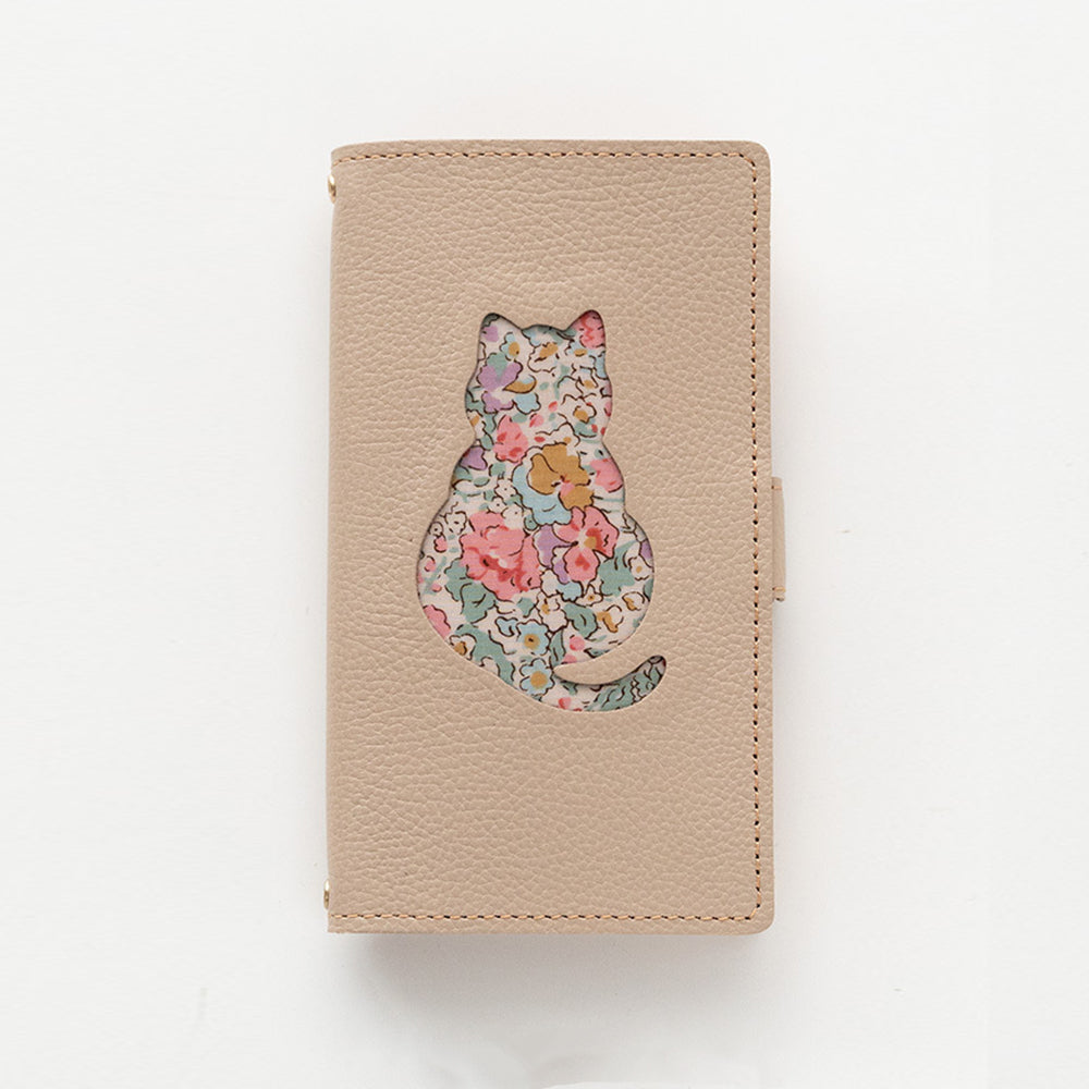 Xperia XZ2 SOV37 au リバティ 猫・うさぎ 本革 サイドマグネット スマホケース 手帳型