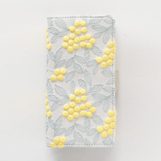 Redmi 9T 64GB ぷっくりミモザ 刺繍 サイドマグネット スマホケース 手帳型