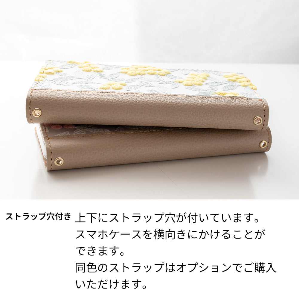 Xperia 10 VI SOG14 au ぷっくりミモザ × シュリンクレザー 本革 サイドマグネット スマホケース 手帳型