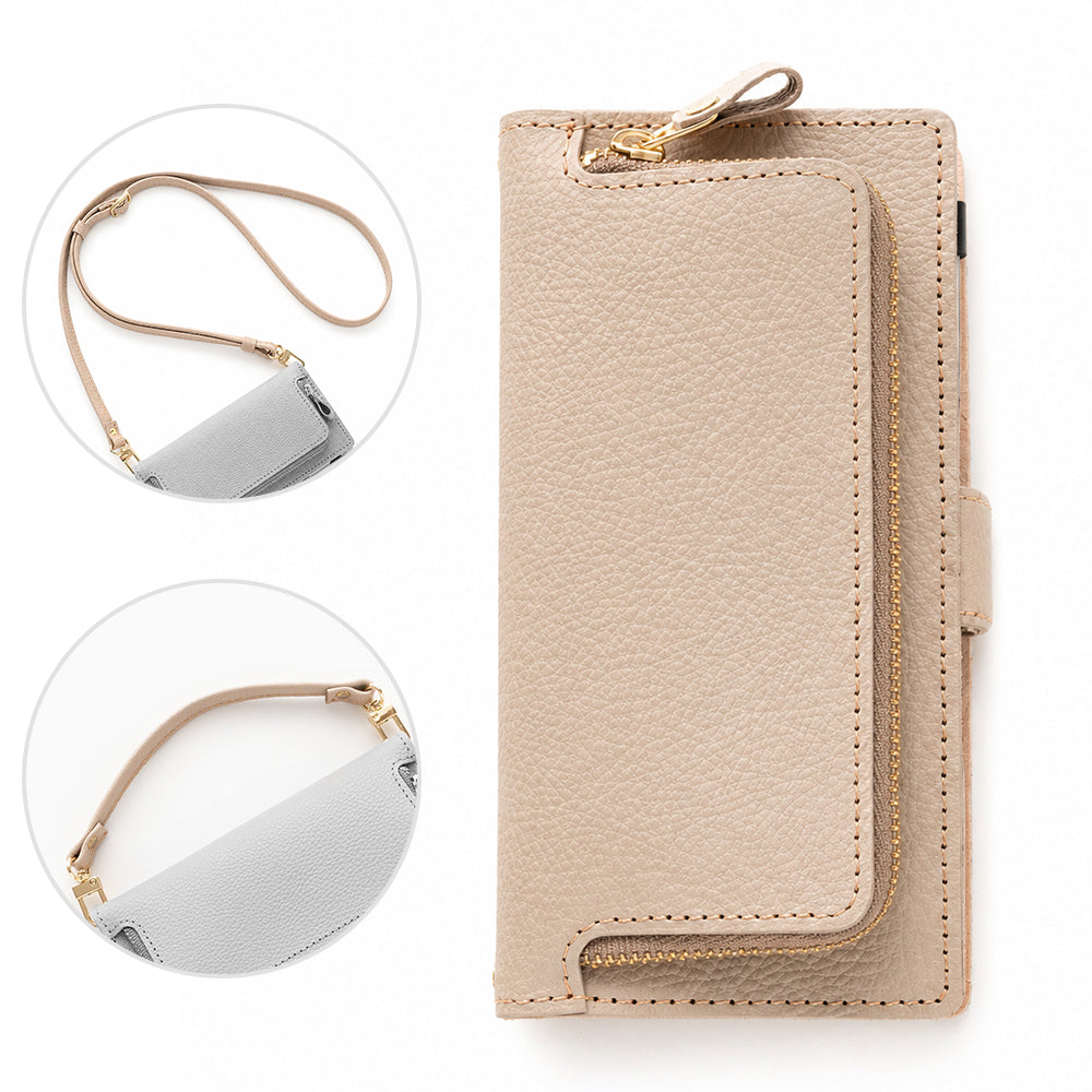iPhone16 Pro 姫路レザー シュリンクレザー コインケース付き スマホケース 手帳型 本革 サイドマグネット スマホショルダー