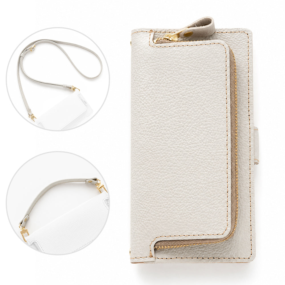 AQUOS wish3 A302SH Y!mobile 姫路レザー シュリンクレザー コインケース付き スマホケース 手帳型 本革 サイドマグネット スマホショルダー