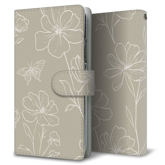 AQUOS sense4 basic A003SH Y!mobile 花のスケッチ 大人かわいい プリント手帳型ケース 耐衝撃