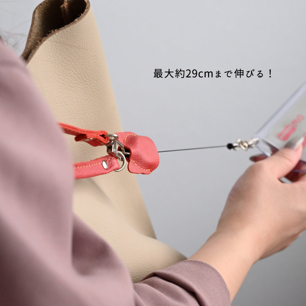 姫路レザー 猫型 コードリール ストラップ シュリンクレザー