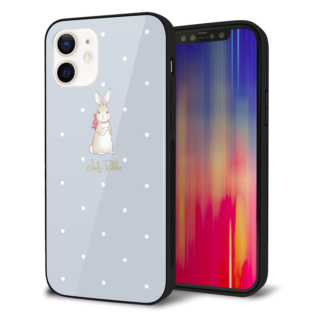 iPhone 12 強化ガラス&TPUスマホケース ガラプリ【SC967 Lady Rabbit ブルーグレイ ガラプリhp】