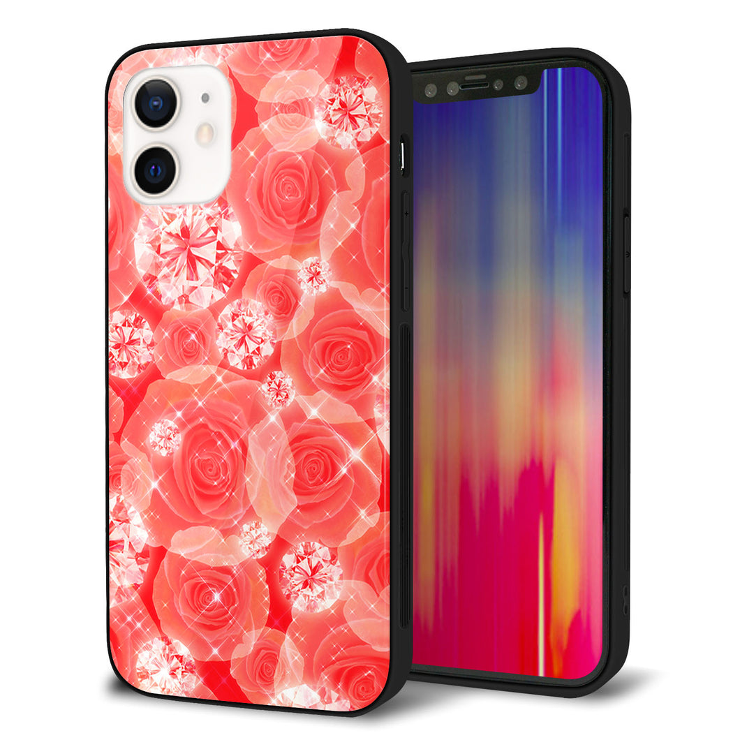 iPhone 12 強化ガラス&TPUスマホケース ガラプリ【VA816 ダイヤモンドとバラ】