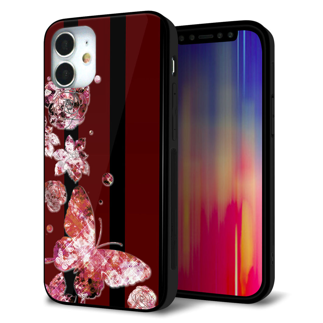 iPhone 12 mini 強化ガラス&TPUスマホケース ガラプリ【VA814 宝石と蝶】