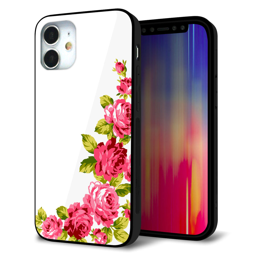 iPhone 12 mini 強化ガラス&TPUスマホケース ガラプリ【VA825 バラのフレーム(白)】