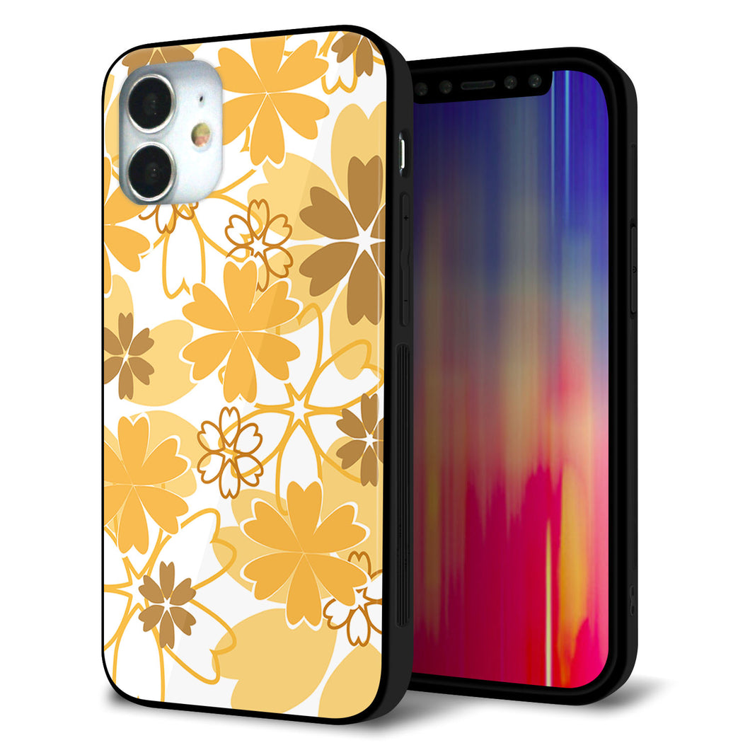 iPhone 12 mini 強化ガラス&TPUスマホケース ガラプリ【VA959 重なり合う花 オレンジ】