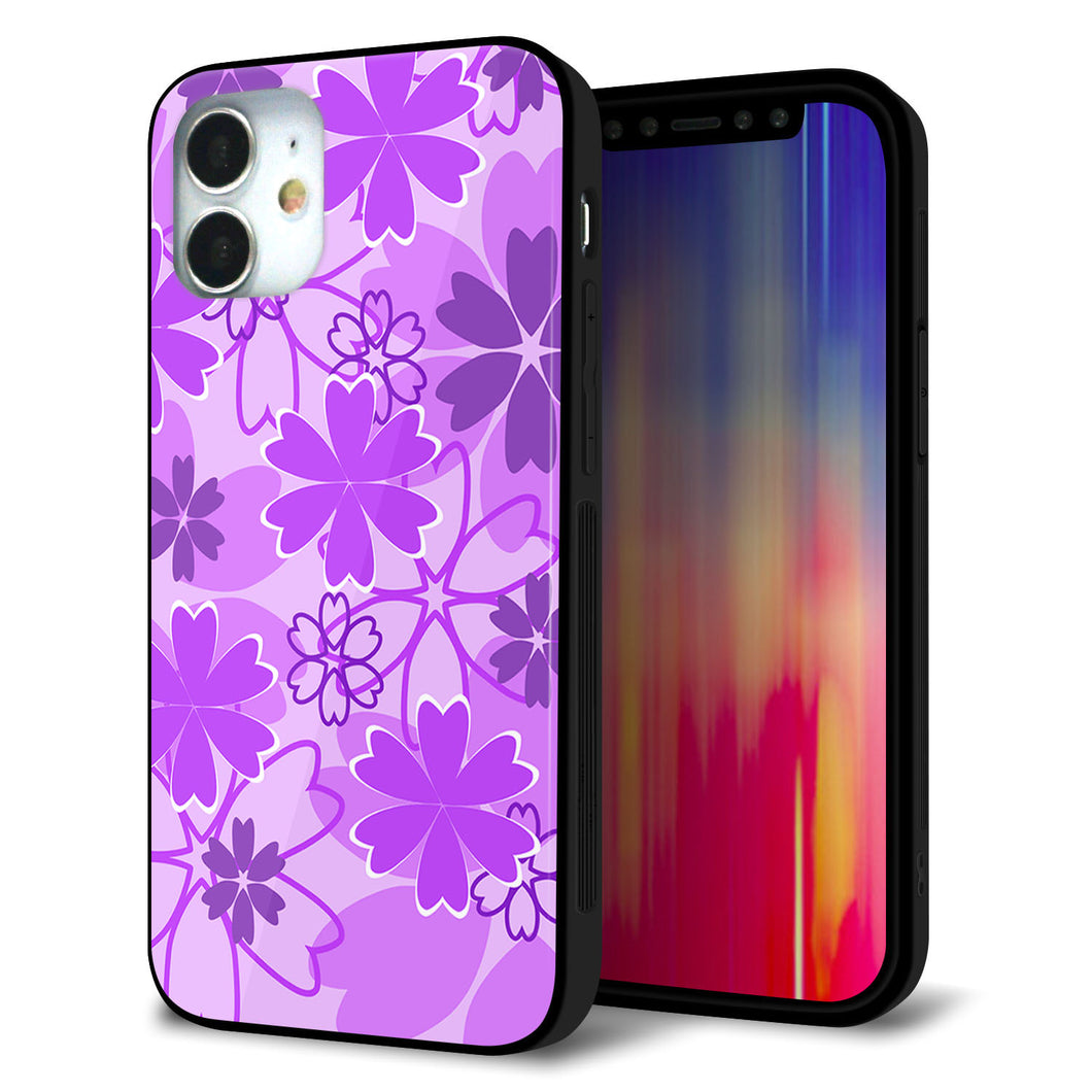 iPhone 12 mini 強化ガラス&TPUスマホケース ガラプリ【VA960 重なり合う花 パープル】