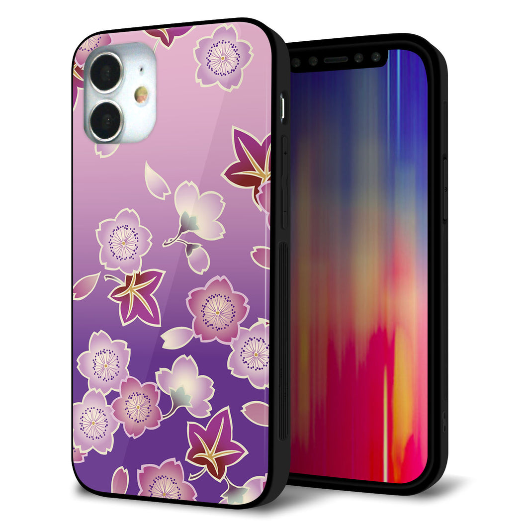 iPhone 12 mini 強化ガラス&TPUスマホケース ガラプリ【YJ324 和柄 桜 もみじ】
