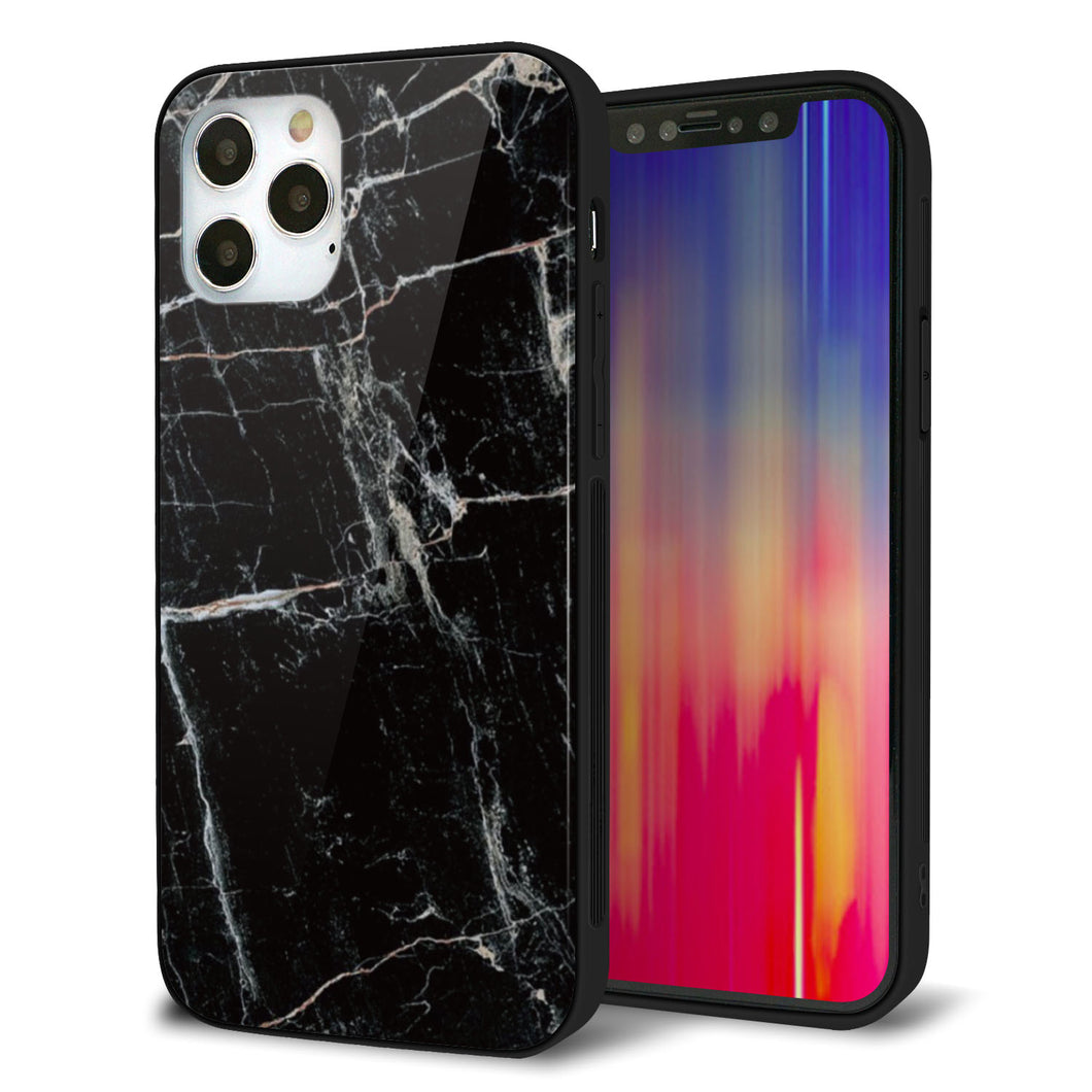 iPhone 12 Pro 強化ガラス&TPUスマホケース ガラプリ【KM867 大理石BK】