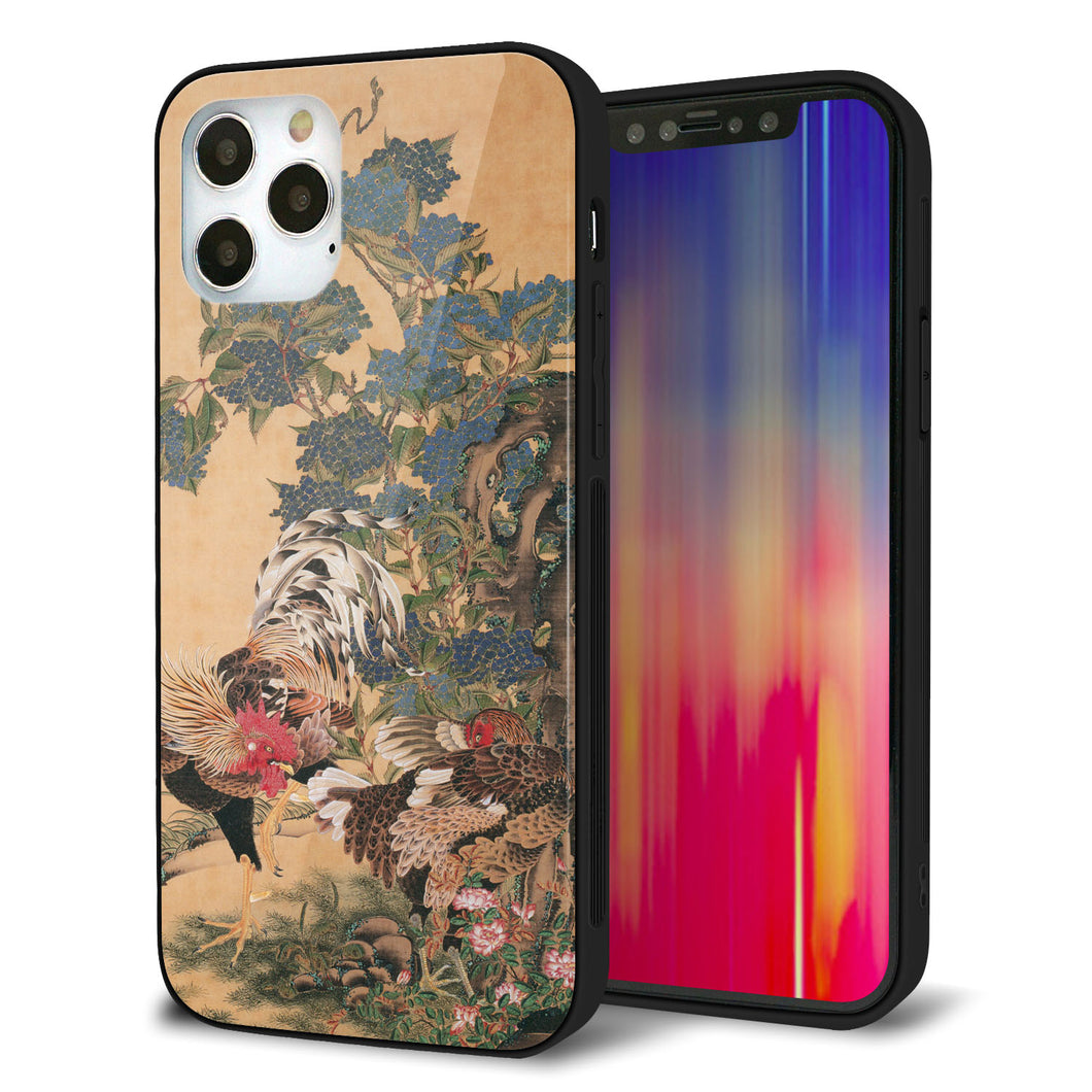 iPhone 12 Pro 強化ガラス&TPUスマホケース ガラプリ【TA006 紫陽花双鶏】