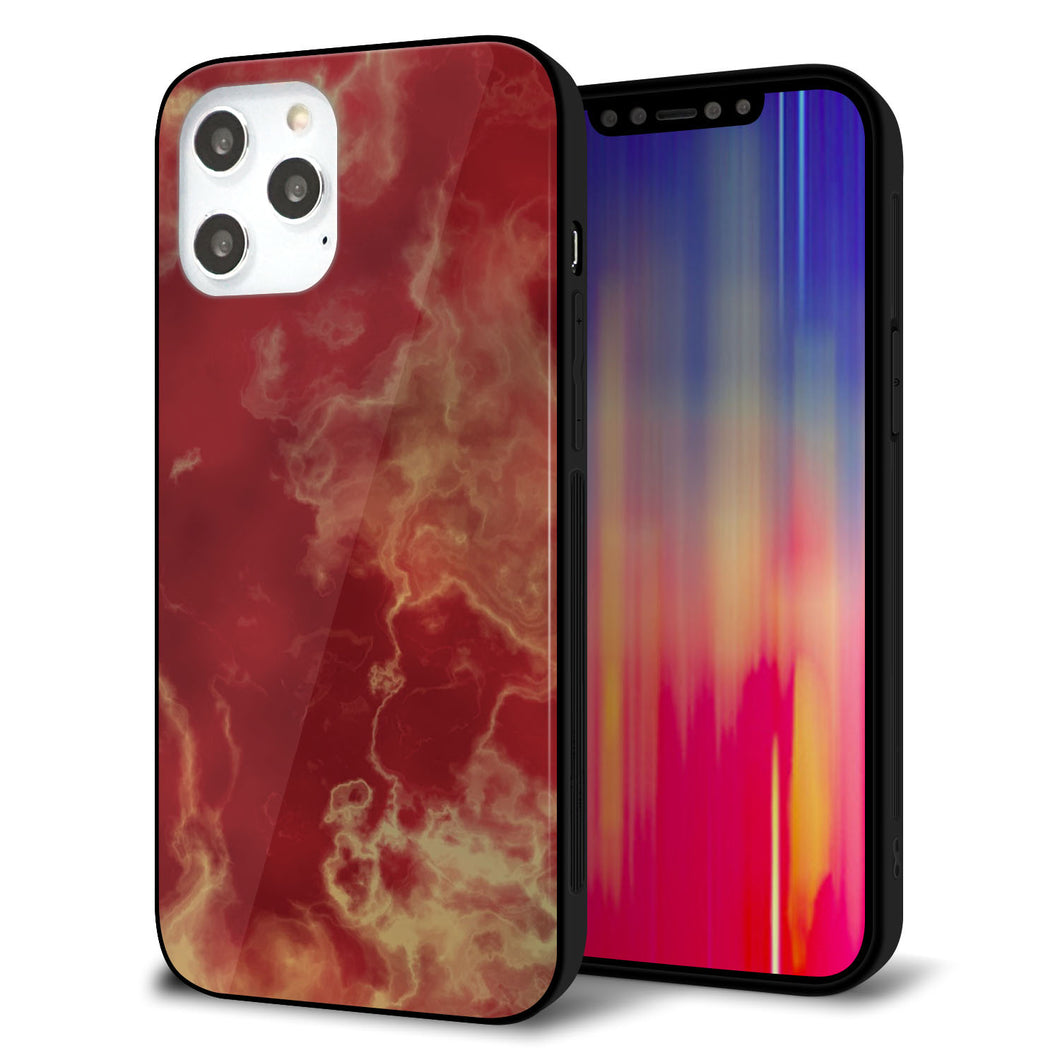 iPhone 12 Pro Max 強化ガラス&TPUスマホケース ガラプリ【KM870 大理石RD】