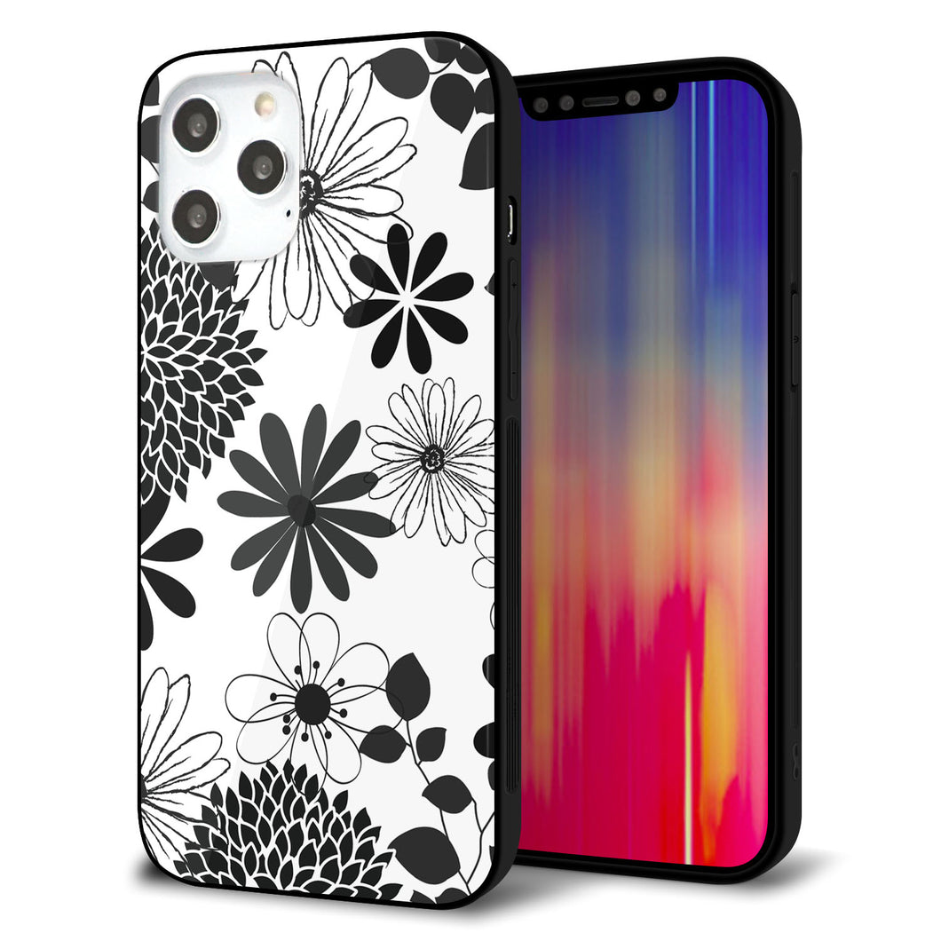 iPhone 12 Pro Max 強化ガラス&TPUスマホケース ガラプリ【SC912 花柄モノトーン 01】