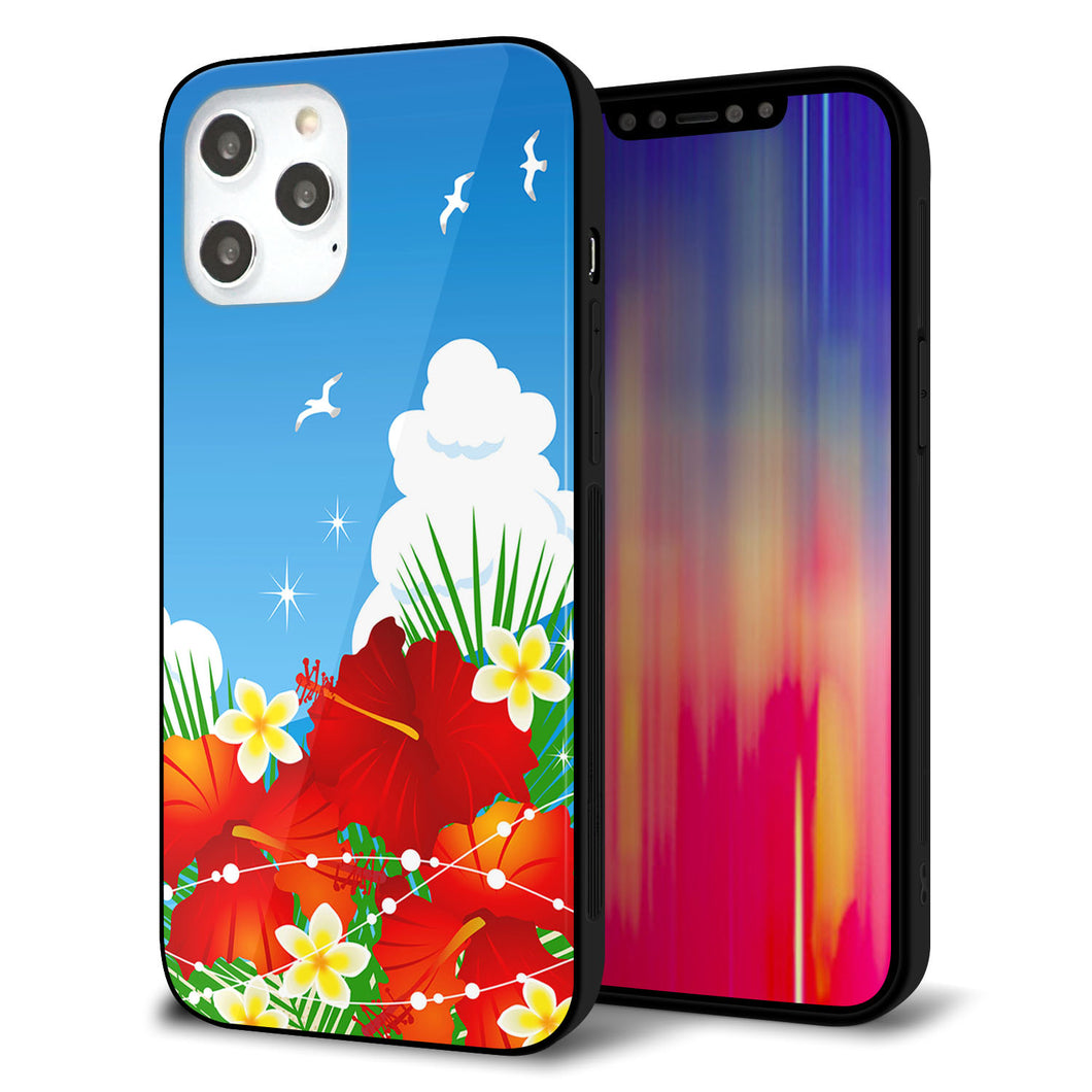 iPhone 12 Pro Max 強化ガラス&TPUスマホケース ガラプリ【VA821 ハイビスカスと青空】