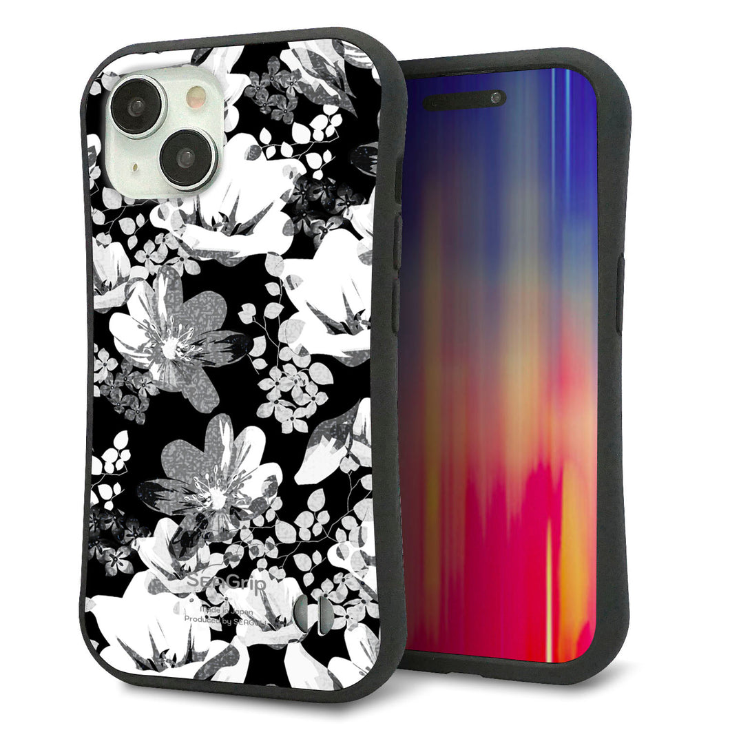 iPhone 15 スマホケース 「SEA Grip」 グリップケース Sライン 【SC913 花柄モノトーン 02】 UV印刷