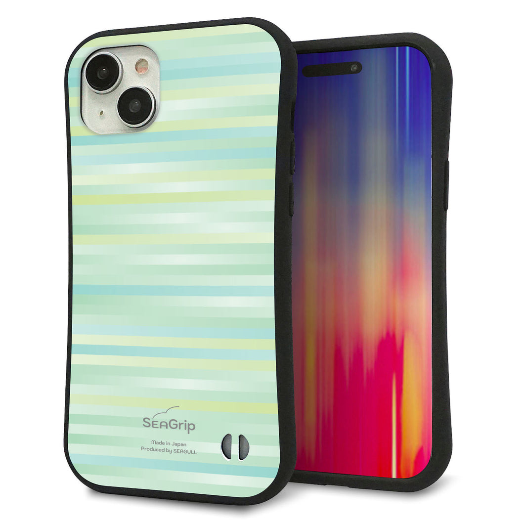 iPhone 15 Plus スマホケース 「SEA Grip」 グリップケース Sライン 【IB908 グラデーションボーダー_グリーン】 UV印刷