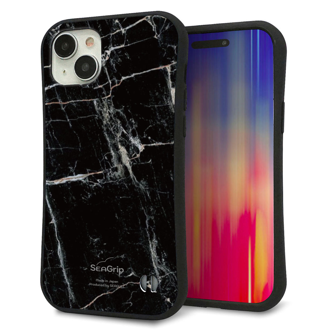 iPhone 15 Plus スマホケース 「SEA Grip」 グリップケース Sライン 【KM867 大理石BK】 UV印刷