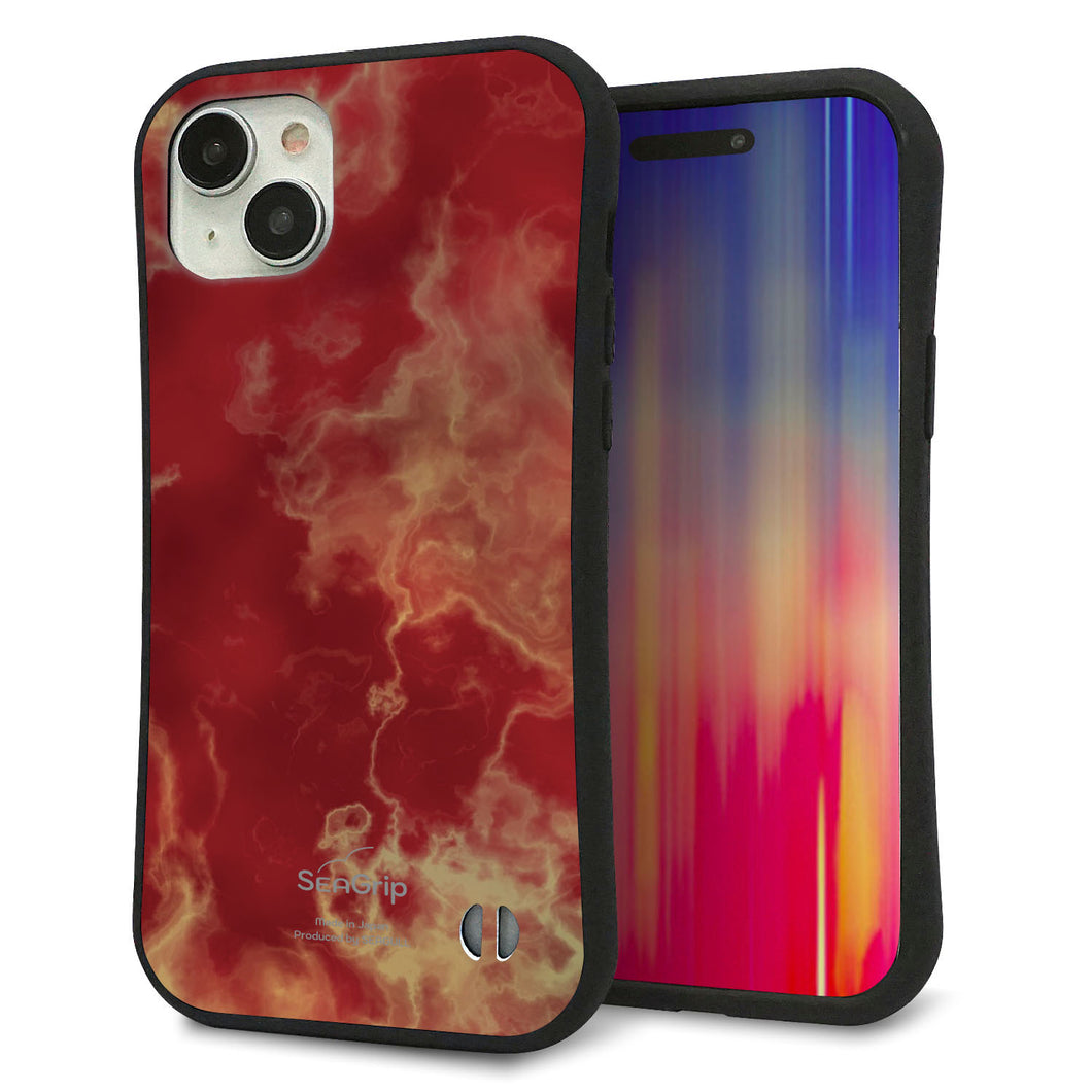 iPhone 15 Plus スマホケース 「SEA Grip」 グリップケース Sライン 【KM870 大理石RD】 UV印刷