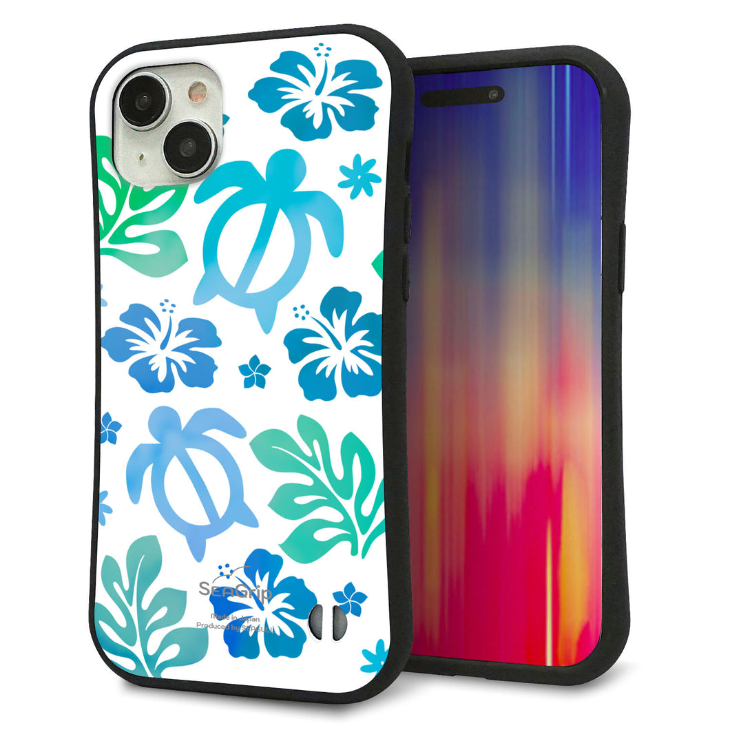 iPhone 15 Plus スマホケース 「SEA Grip」 グリップケース Sライン 【SC880 ハワイアンアロハホヌ(ブルー)】 UV印刷