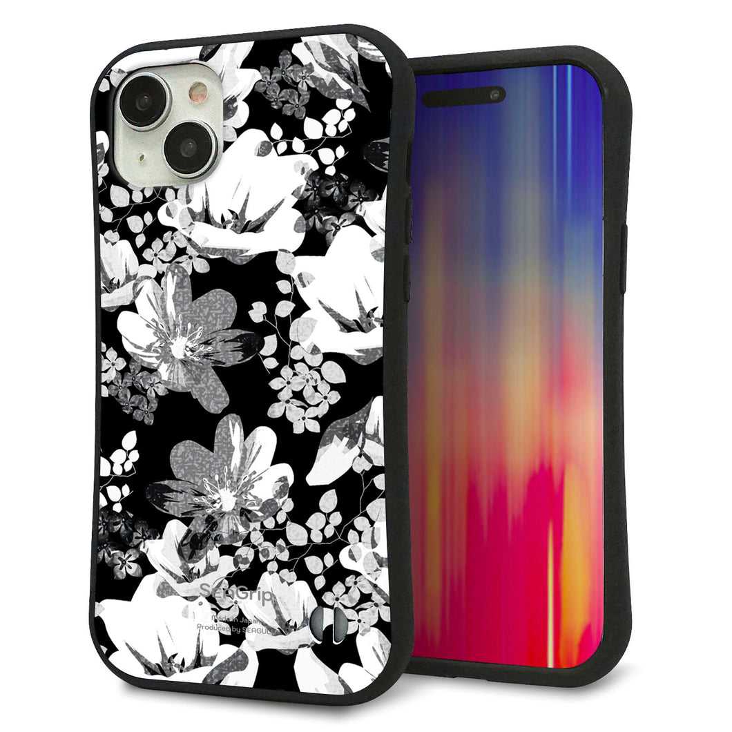 iPhone 15 Plus スマホケース 「SEA Grip」 グリップケース Sライン 【SC913 花柄モノトーン 02】 UV印刷