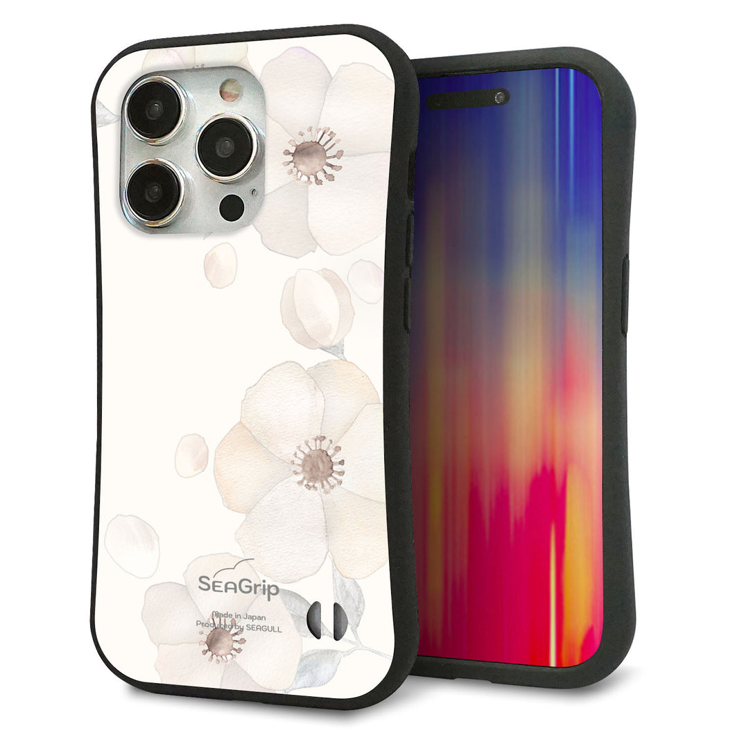 iPhone 15 Pro スマホケース 「SEA Grip」 グリップケース Sライン 【SC952 ドゥ・フルール(セピア)】 UV印刷