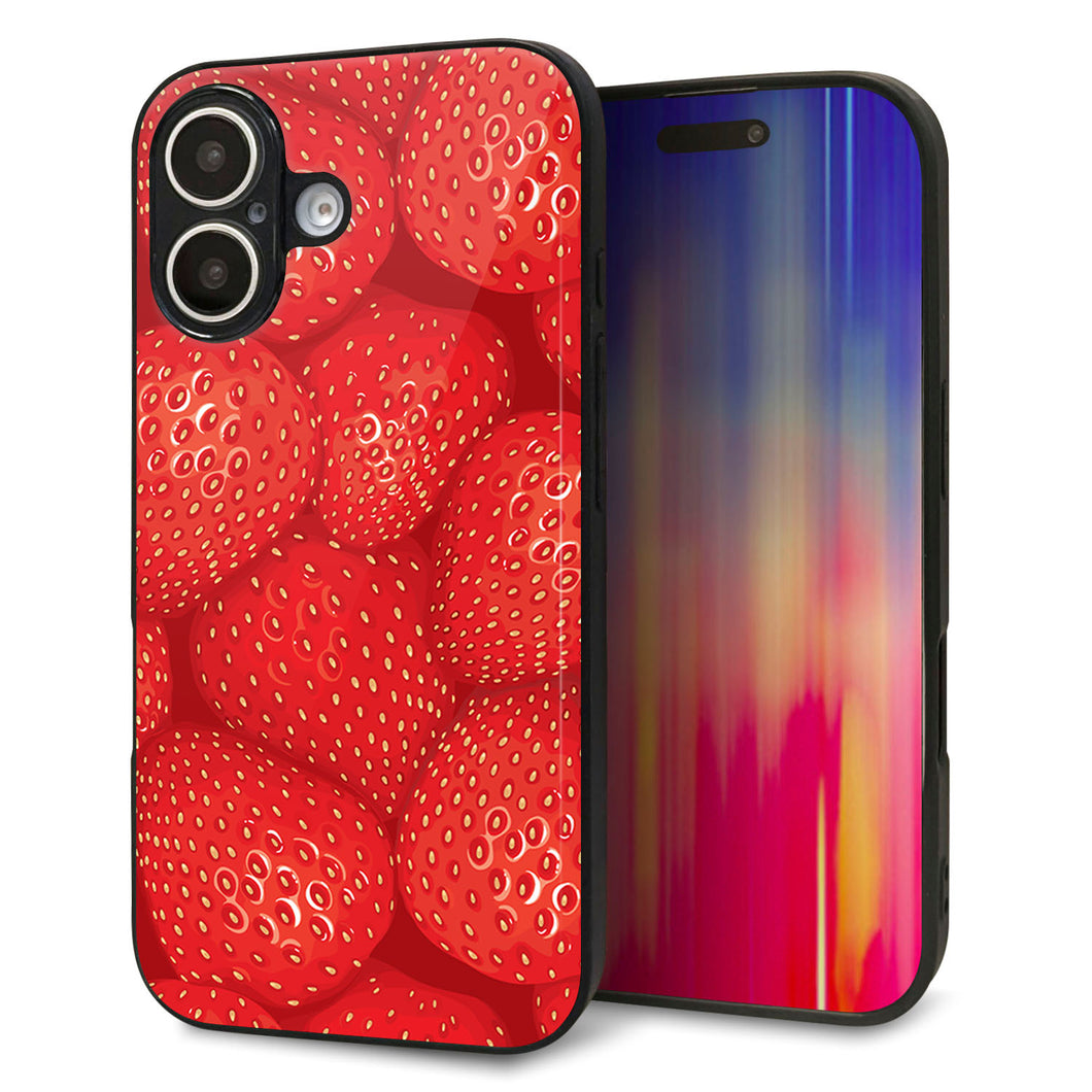 iPhone16 強化ガラス&TPUスマホケース ガラプリ【444 ストロベリーウォール】