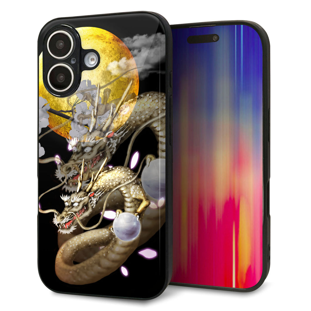 iPhone16 強化ガラス&TPUスマホケース ガラプリ【1003 月と龍】