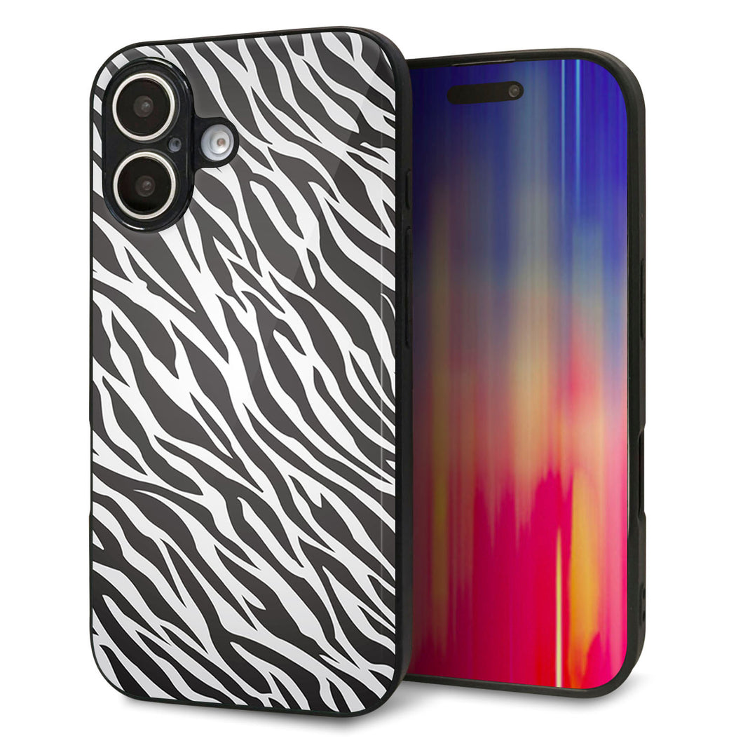 iPhone16 強化ガラス&TPUスマホケース ガラプリ【1057 デザインゼブラ(GL)】