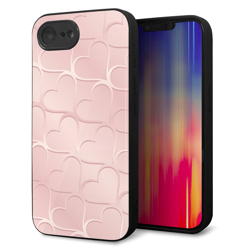iPhone16e 強化ガラス&TPUスマホケース ガラプリ【1340 かくれハート(桜色)】