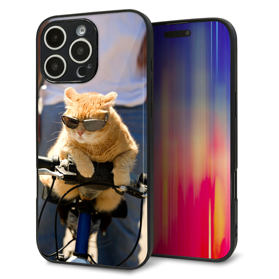 iPhone16 Pro Max 強化ガラス&TPUスマホケース ガラプリ【595 にゃんとサイクル】