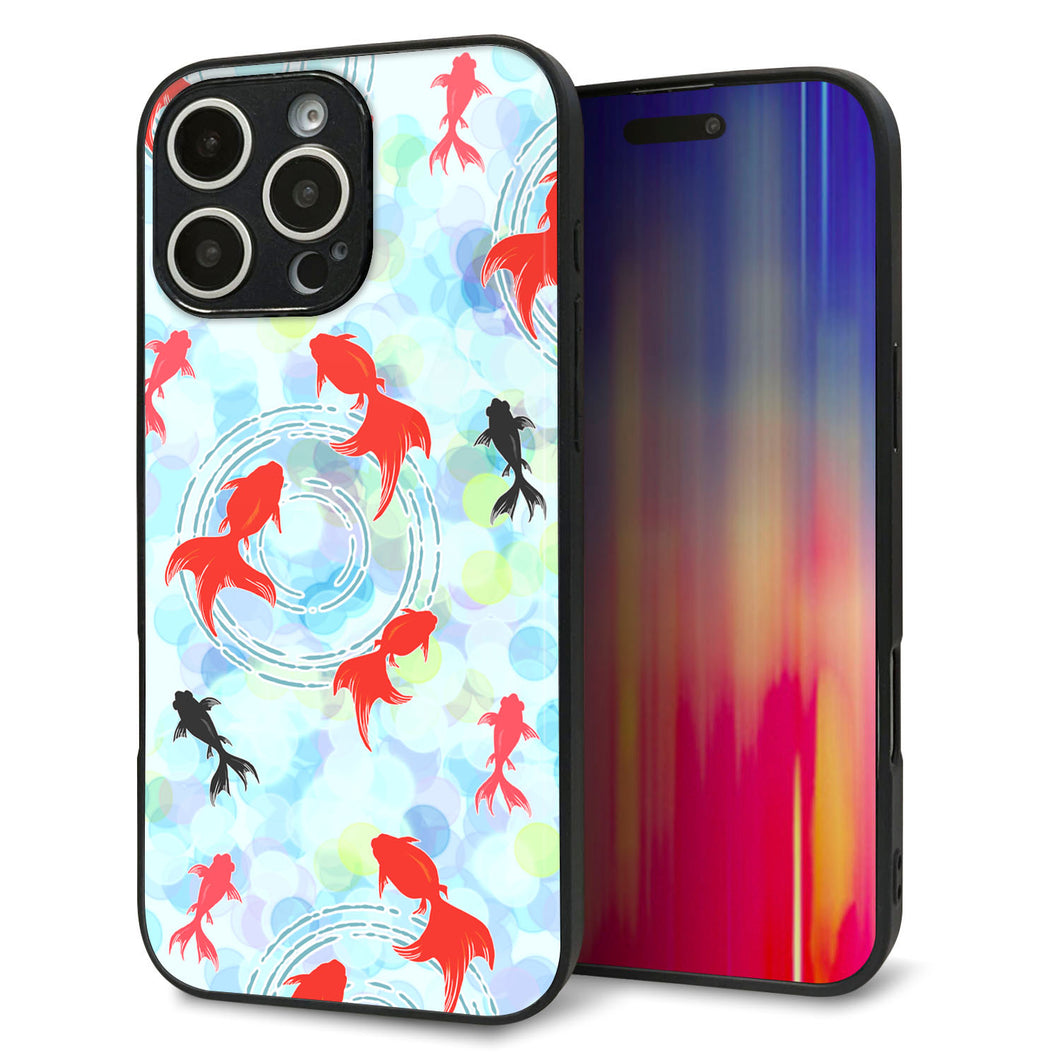 iPhone16 Pro Max 強化ガラス&TPUスマホケース ガラプリ【HA221 金魚 点々 ブルー】