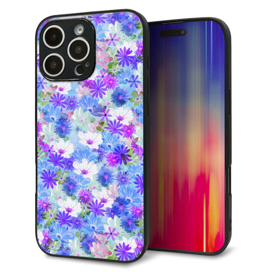 iPhone16 Pro Max 強化ガラス&TPUスマホケース ガラプリ【SC875 リバティプリント プレスドフラワー(ブルー)】